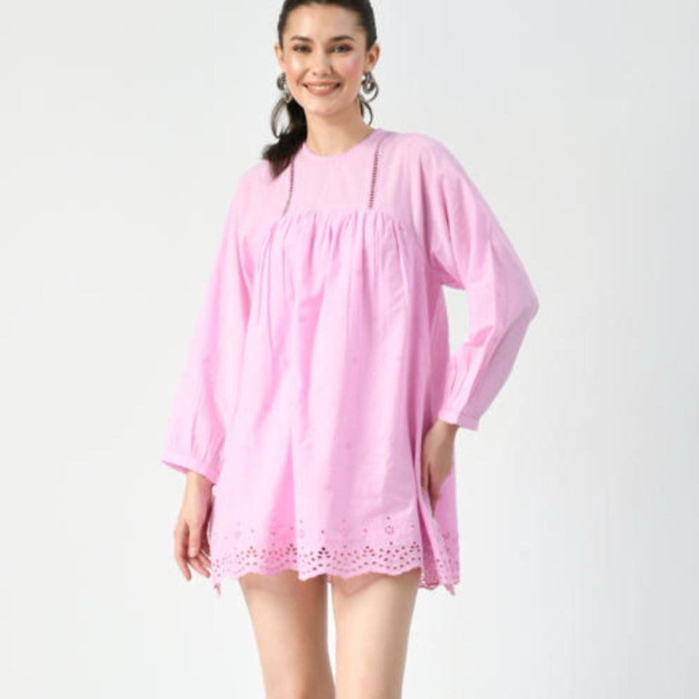 Urban Outfitters Pink Eyelet Mini Dress